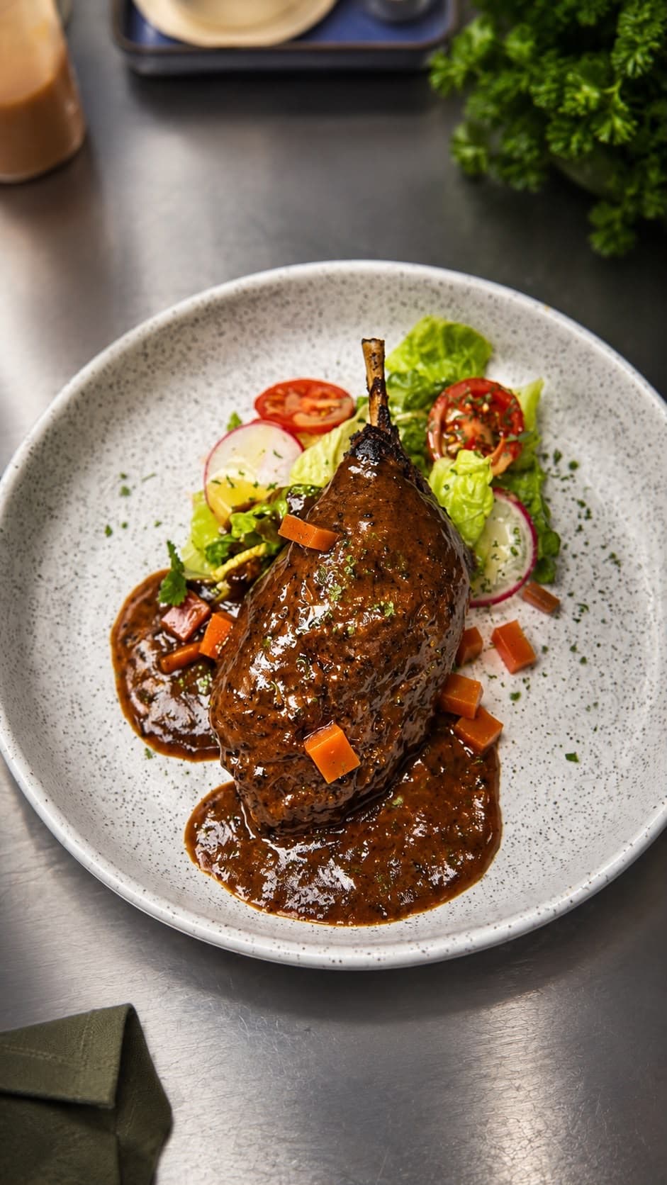 Slow-cooked confit duck at LA Cafe Bistro